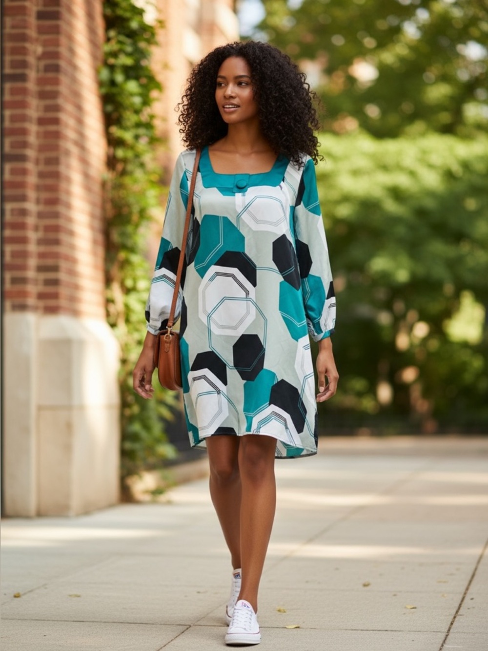 Mixit Long Sleeve Geometric‎ 70s Dress XS